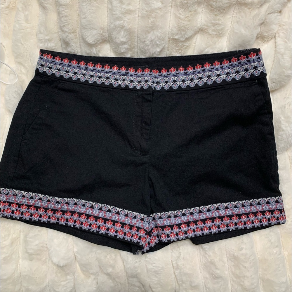 Loft Black Boho Chic Women's Shorts with Embroidered Trim Size 10